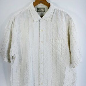 Pusser's Island Reserve Shirt Men's Large Ivory Embroidered Striped Button Front